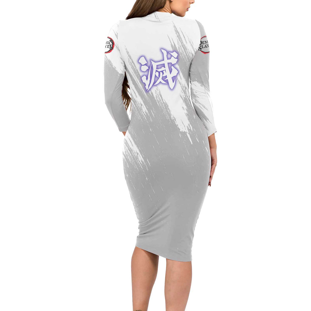 Shinobu Kochou - Semon Slayer Long Sleeve Bodycon Dress Anime Style