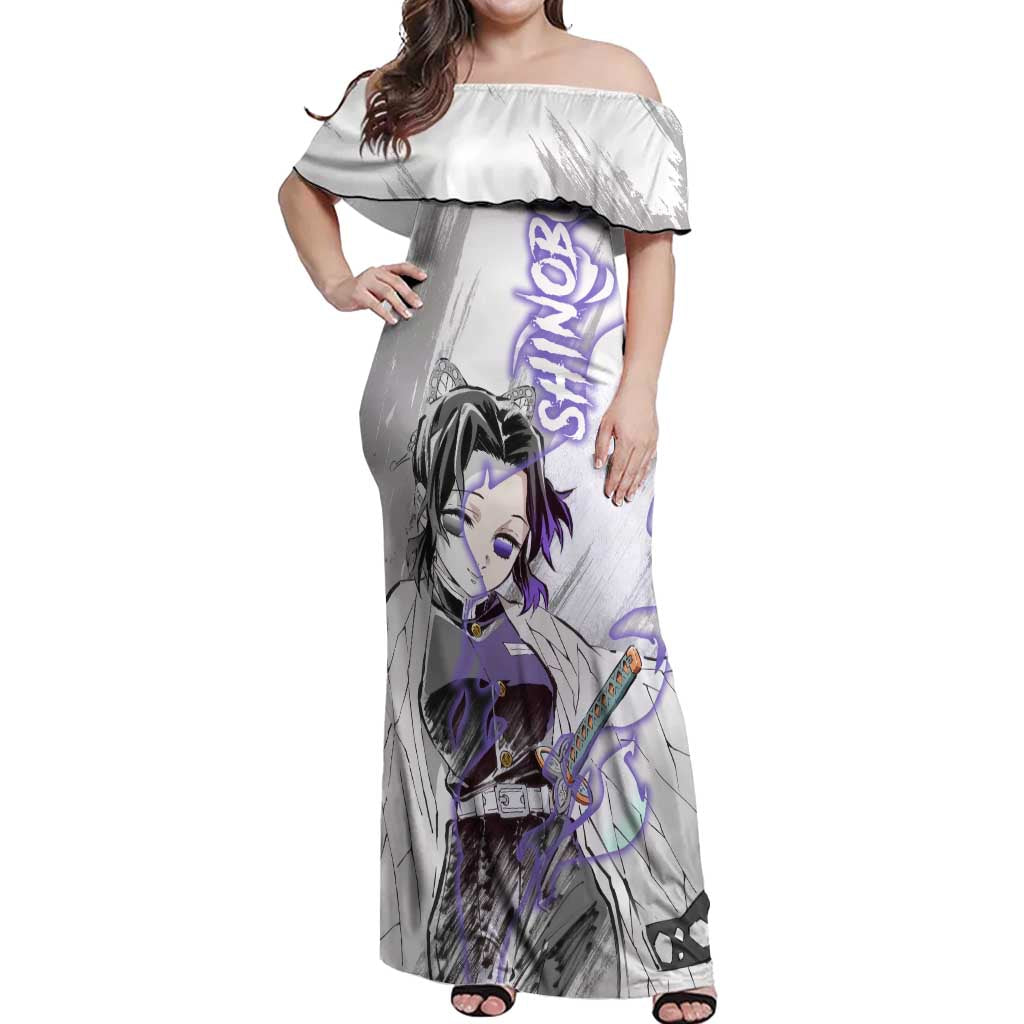 Shinobu Kochou - Semon Slayer Off Shoulder Maxi Dress Anime Style