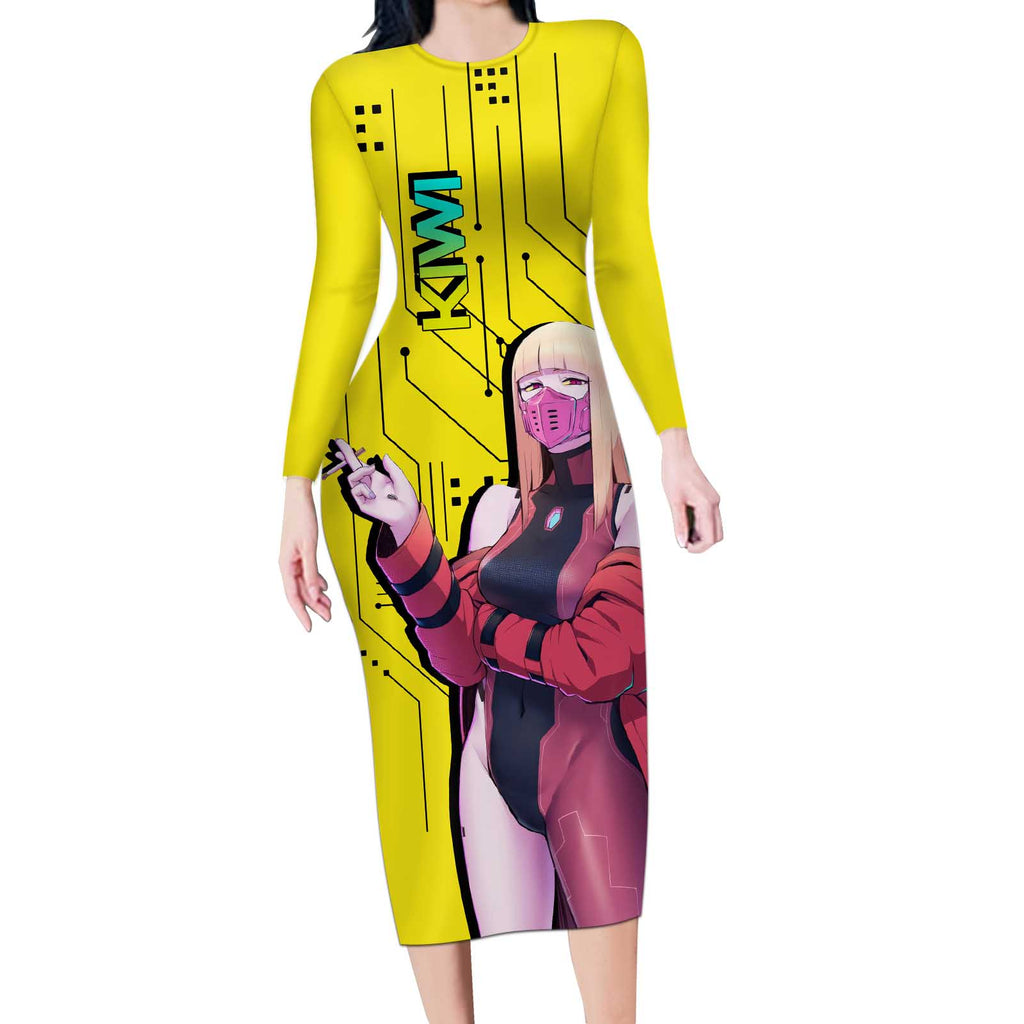 Kiwi - Cyberpunk Edgerunners Long Sleeve Bodycon Dress Anime Style