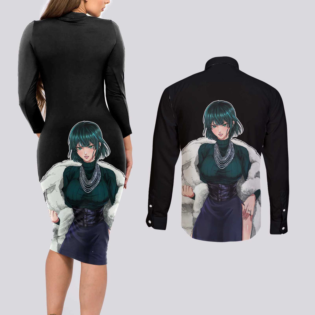 Fubuki - One Punch Man Couples Matching Long Sleeve Bodycon Dress and Long Sleeve Button Shirt Anime Mix Manga Style