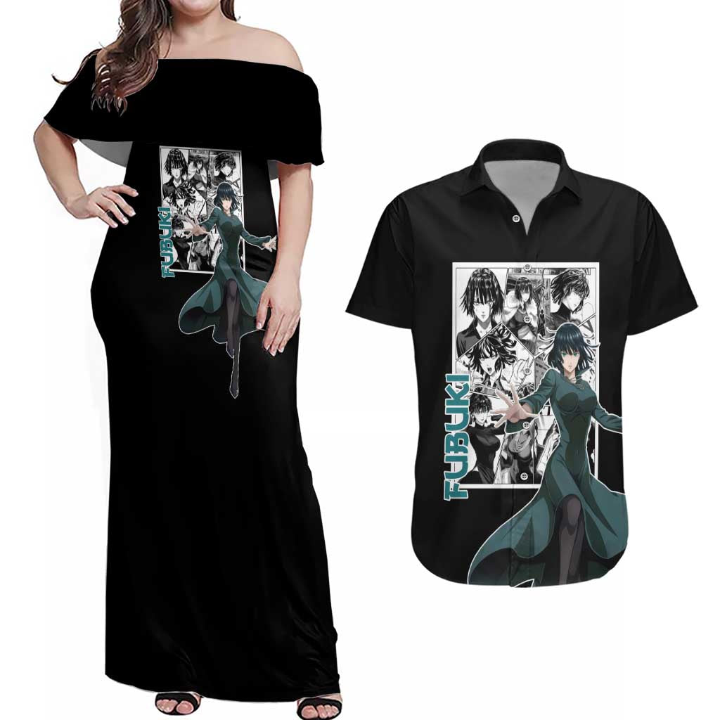 Fubuki - One Punch Man Couples Matching Off Shoulder Maxi Dress and Hawaiian Shirt Anime Mix Manga Style