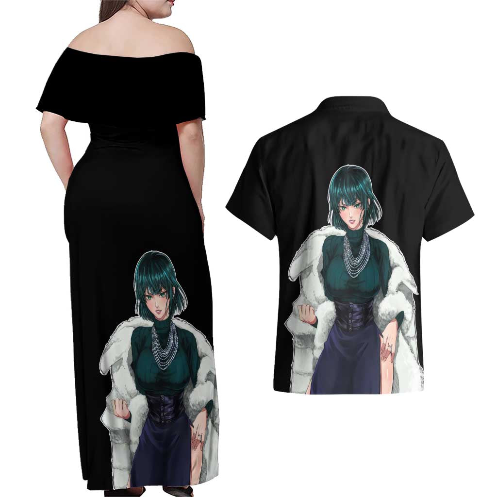 Fubuki - One Punch Man Couples Matching Off Shoulder Maxi Dress and Hawaiian Shirt Anime Mix Manga Style