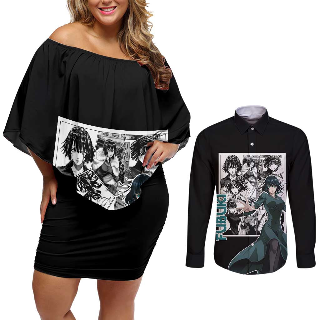 Fubuki - One Punch Man Couples Matching Off Shoulder Short Dress and Long Sleeve Button Shirt Anime Mix Manga Style