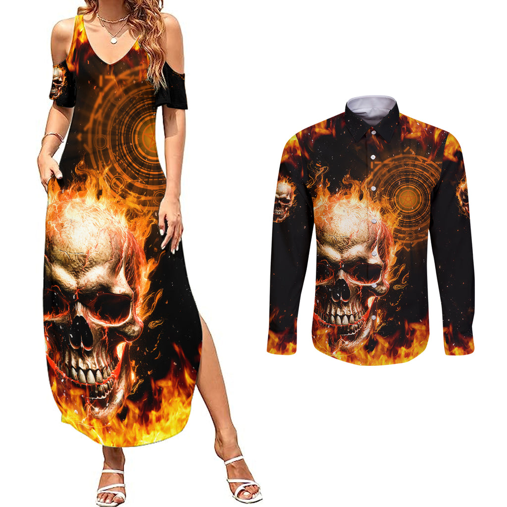 magic-fire-skull-couples-matching-summer-maxi-dress-and-long-sleeve-button-shirts-i-cant-go-to-hell-the-devil-still-has-a-rest-training-oder-against-me