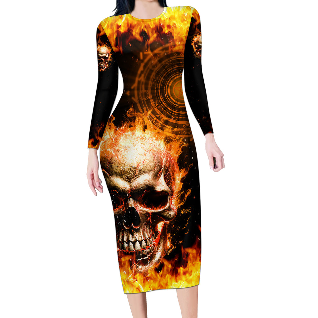 magic-fire-skull-long-sleeve-bodycon-dress-i-cant-go-to-hell-the-devil-still-has-a-rest-training-oder-against-me