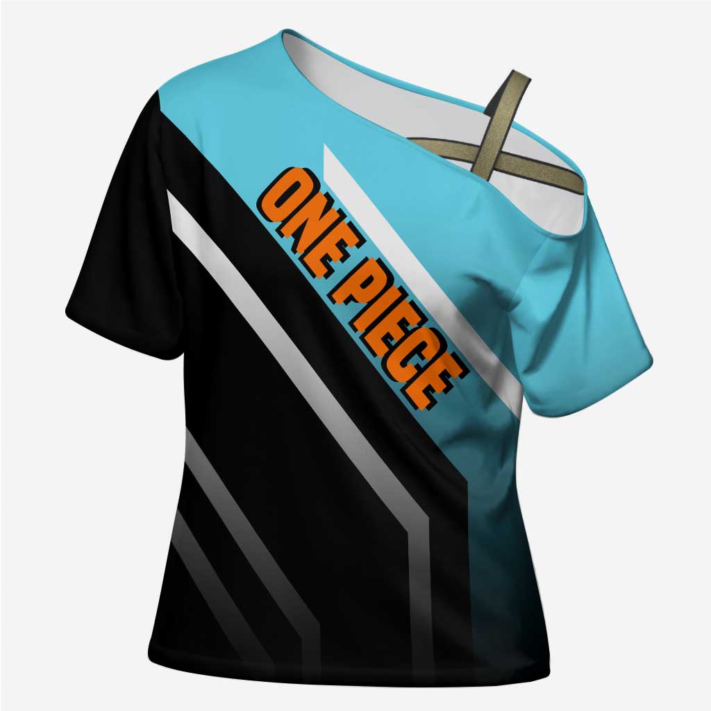 Nami One Piece Cross Shoulder Shirt with Weather Staff and Confident Adventure Pose Design - The Mazicc