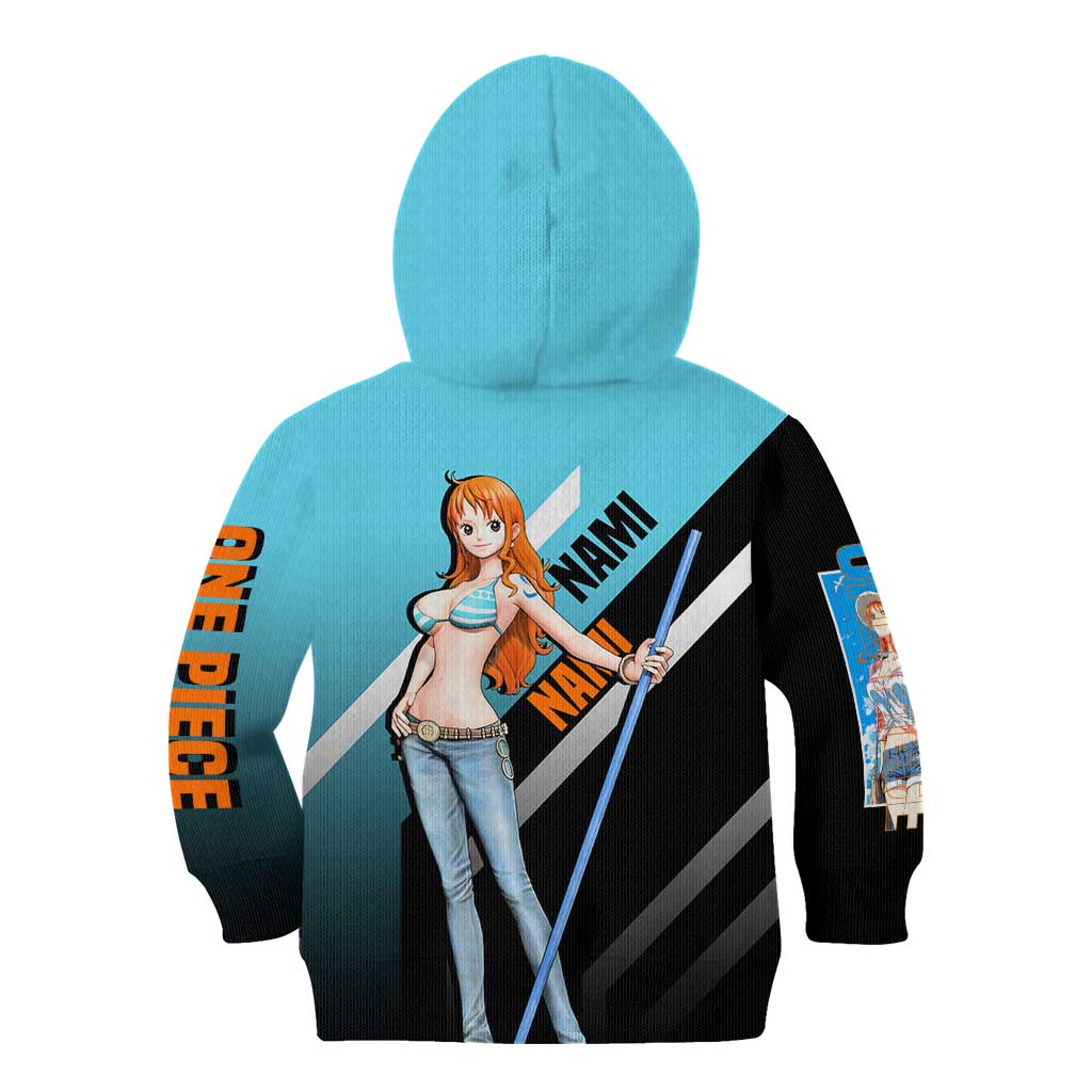 Nami One Piece Kid Hoodie with Weather Staff and Confident Adventure Pose Design - The Mazicc