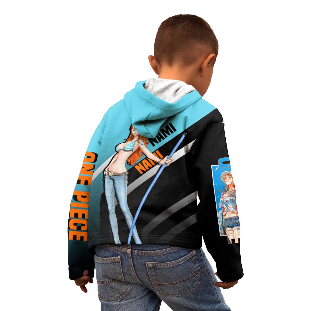 Nami One Piece Kid Hoodie with Weather Staff and Confident Adventure Pose Design - The Mazicc