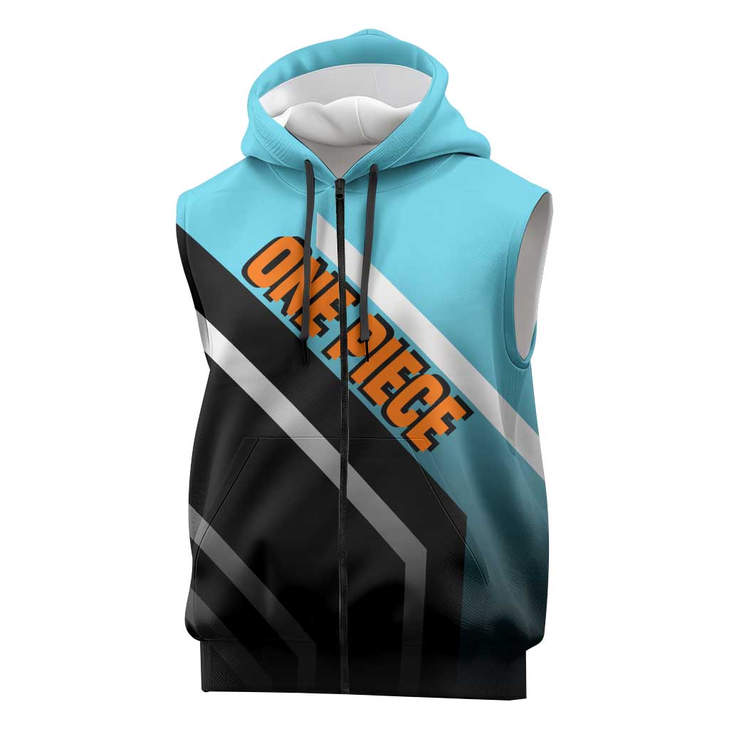 Nami One Piece Sleeveless Zip Hoodie with Weather Staff and Confident Adventure Pose Design - The Mazicc