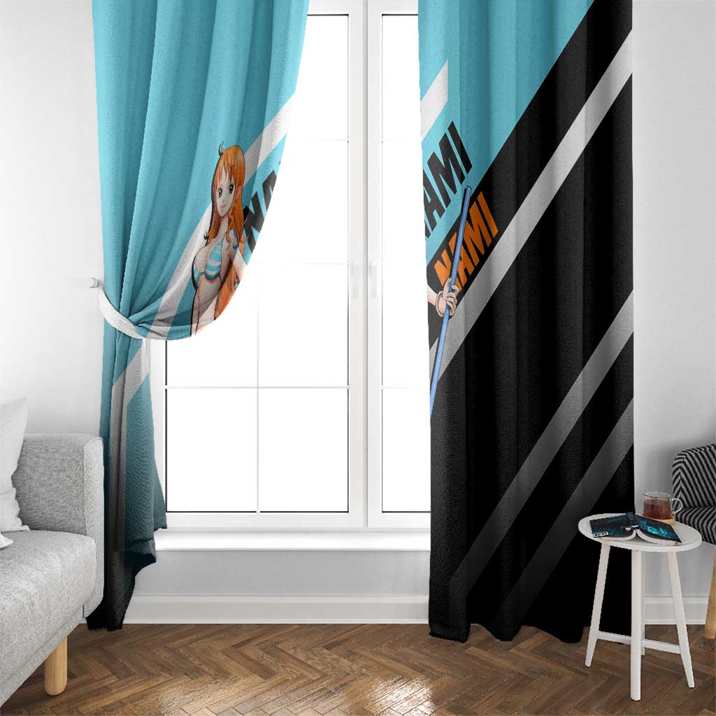 Nami One Piece Window Curtain with Weather Staff and Confident Adventure Pose Design - The Mazicc