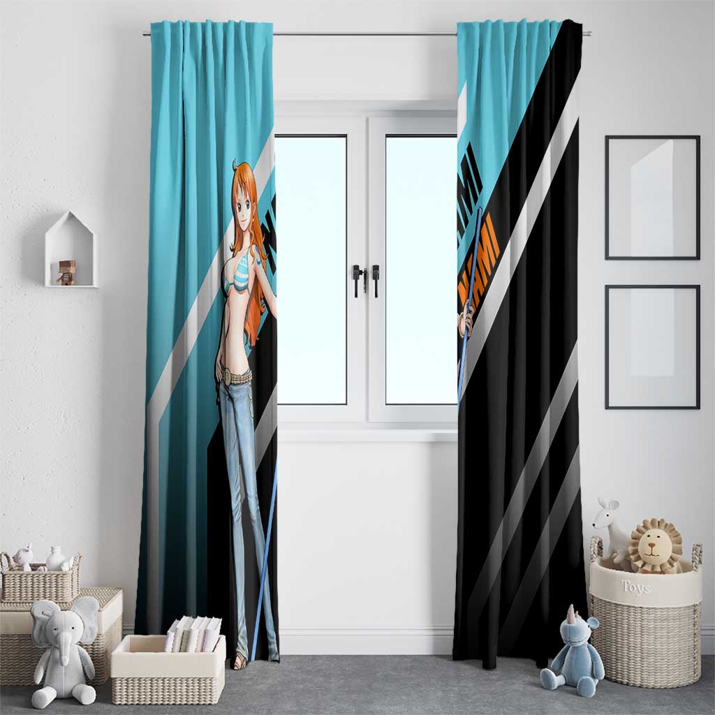 Nami One Piece Window Curtain with Weather Staff and Confident Adventure Pose Design - The Mazicc