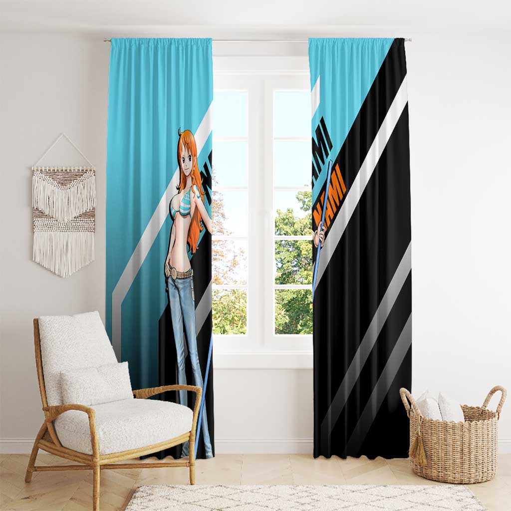Nami One Piece Window Curtain with Weather Staff and Confident Adventure Pose Design - The Mazicc