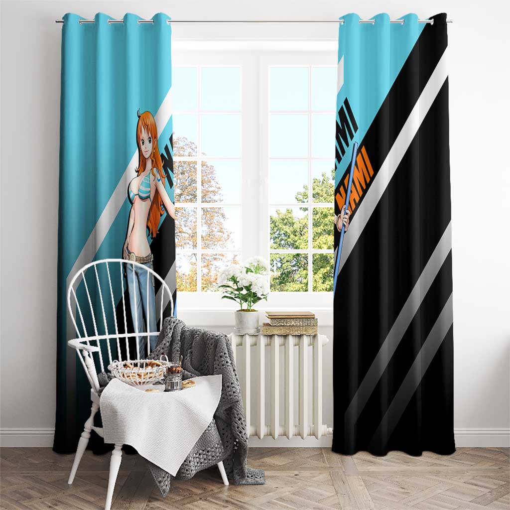 Nami One Piece Window Curtain with Weather Staff and Confident Adventure Pose Design - The Mazicc