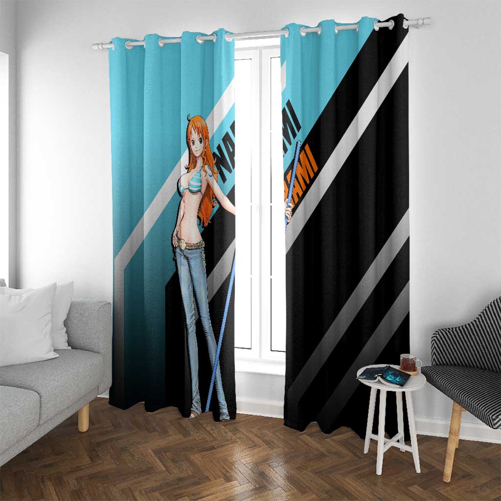 Nami One Piece Window Curtain with Weather Staff and Confident Adventure Pose Design - The Mazicc