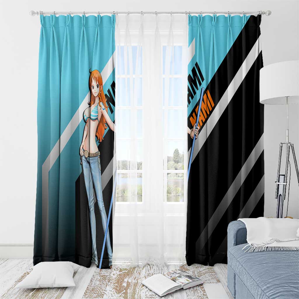 Nami One Piece Window Curtain with Weather Staff and Confident Adventure Pose Design - The Mazicc