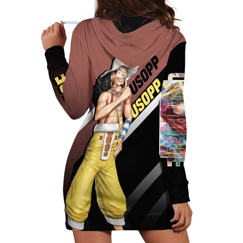 Usopp One Piece Hoodie Dress with Slingshot and Courageous Adventure Pose Design - The Mazicc