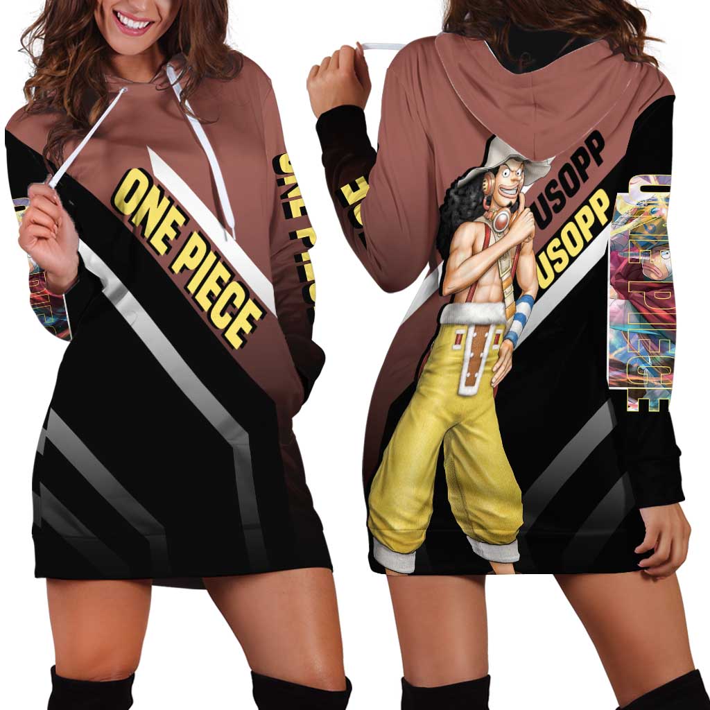 Usopp One Piece Hoodie Dress with Slingshot and Courageous Adventure Pose Design - The Mazicc