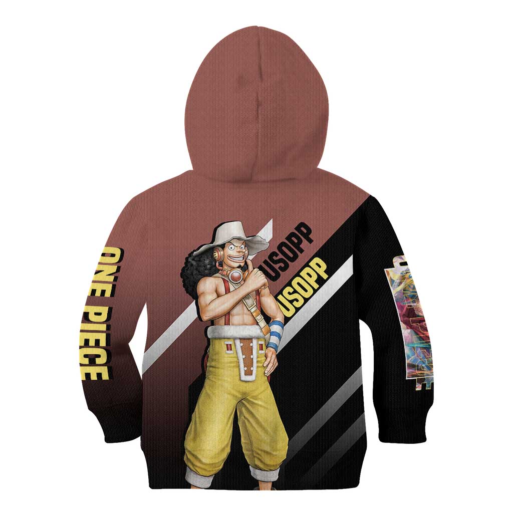 Usopp One Piece Kid Hoodie with Slingshot and Courageous Adventure Pose Design - The Mazicc