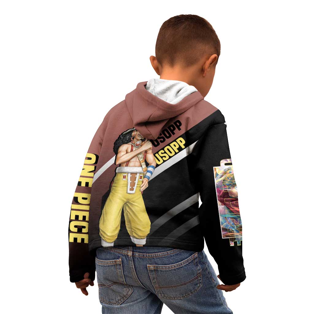 Usopp One Piece Kid Hoodie with Slingshot and Courageous Adventure Pose Design - The Mazicc