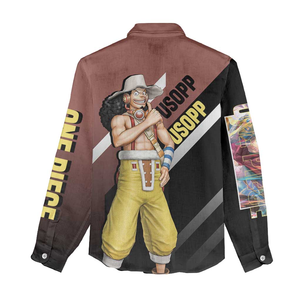 Usopp One Piece Women Casual Shirt with Slingshot and Courageous Adventure Pose Design - The Mazicc