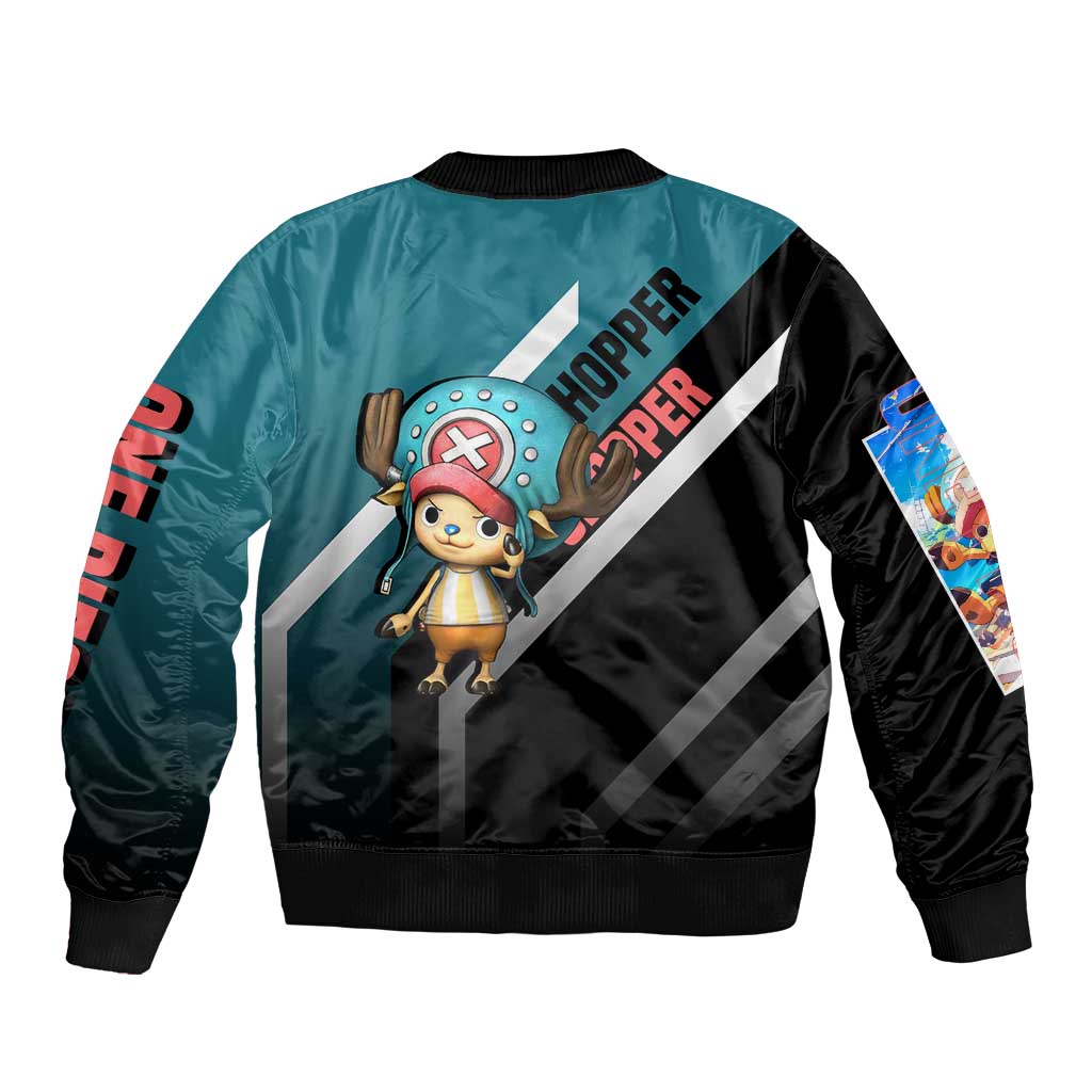 Tony Tony Chopper One Piece Bomber Jacket with Cute Reindeer Pose and Medical Gear Design - The Mazicc