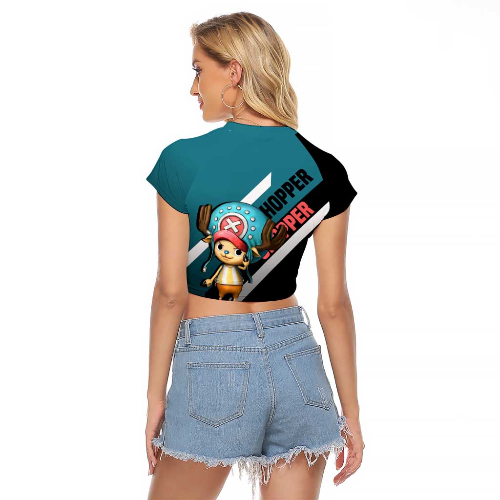 Tony Tony Chopper One Piece Raglan Cropped T Shirt with Cute Reindeer Pose and Medical Gear Design - The Mazicc