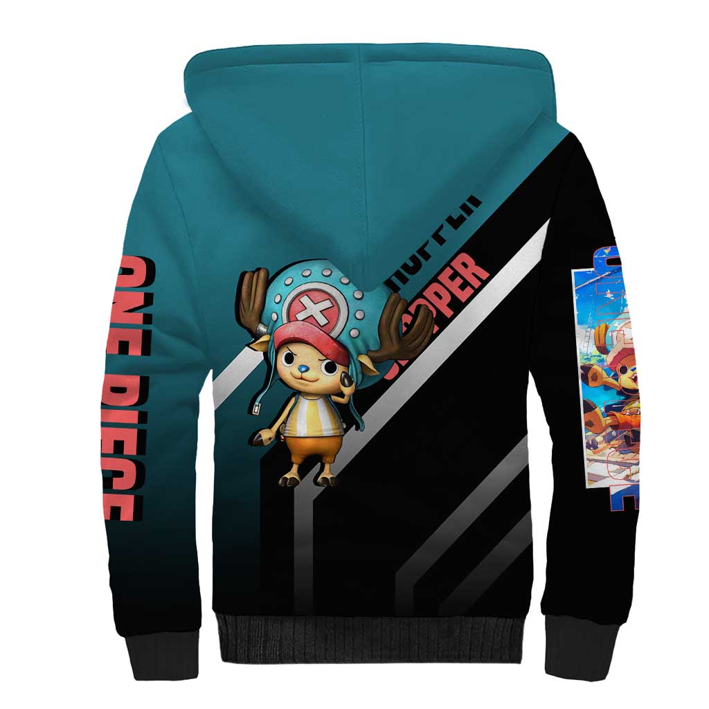 Tony Tony Chopper One Piece Sherpa Hoodie with Cute Reindeer Pose and Medical Gear Design - The Mazicc