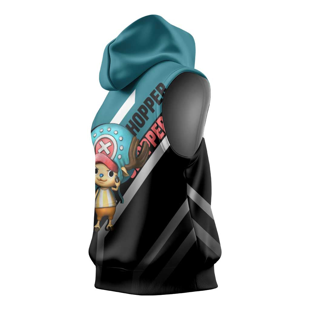 Tony Tony Chopper One Piece Sleeveless Hoodie with Cute Reindeer Pose and Medical Gear Design - The Mazicc