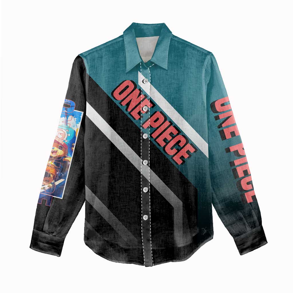 Tony Tony Chopper One Piece Women Casual Shirt with Cute Reindeer Pose and Medical Gear Design - The Mazicc