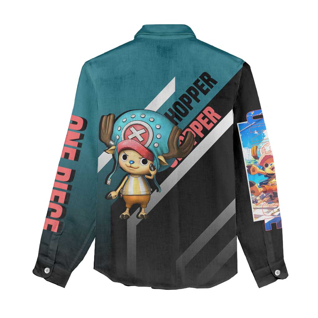Tony Tony Chopper One Piece Women Casual Shirt with Cute Reindeer Pose and Medical Gear Design - The Mazicc