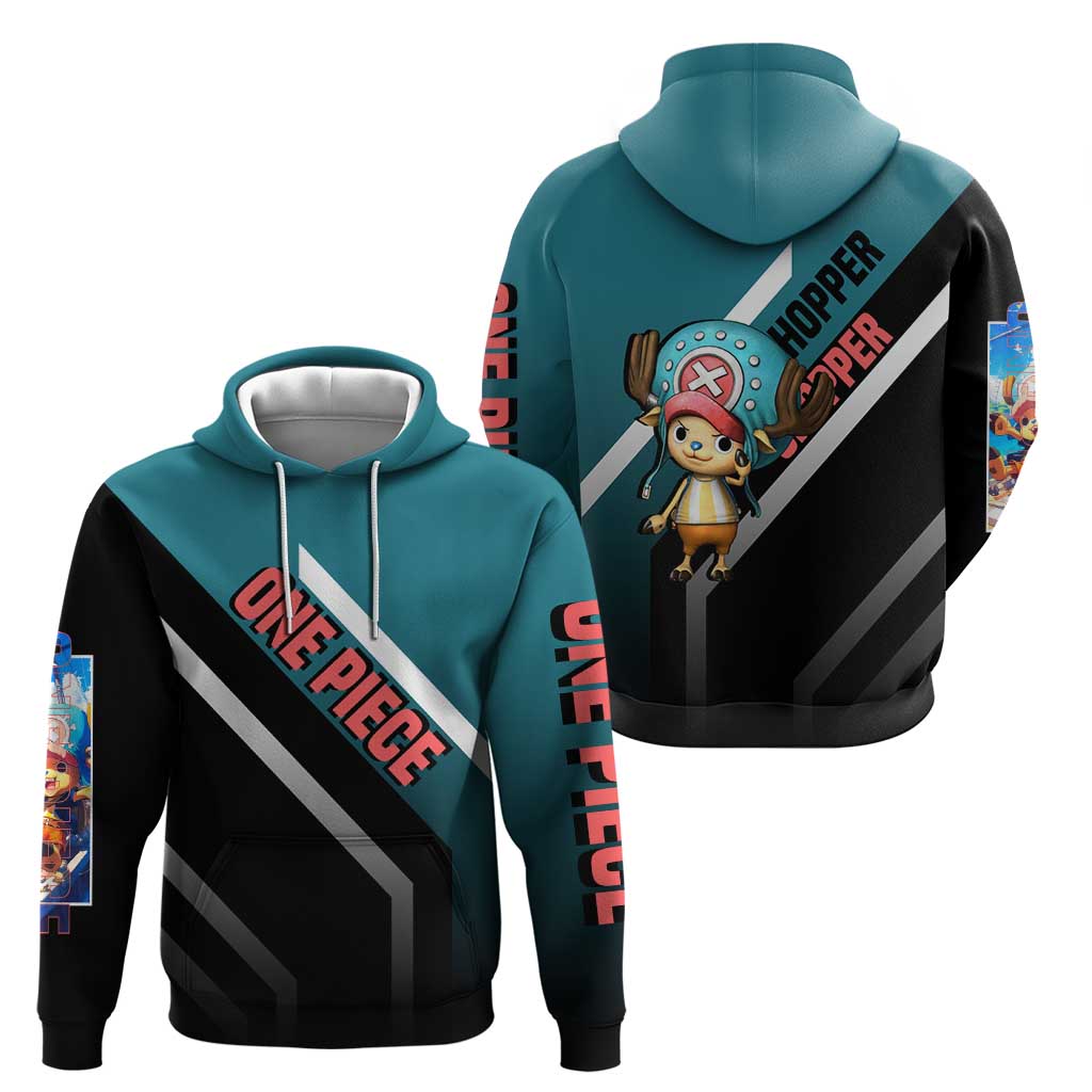 Tony Tony Chopper One Piece Zip Hoodie with Cute Reindeer Pose and Medical Gear Design - The Mazicc