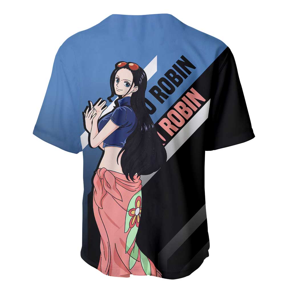 Nico Robin One Piece Baseball Jersey with Elegant Pose and Archaeologist Design - The Mazicc