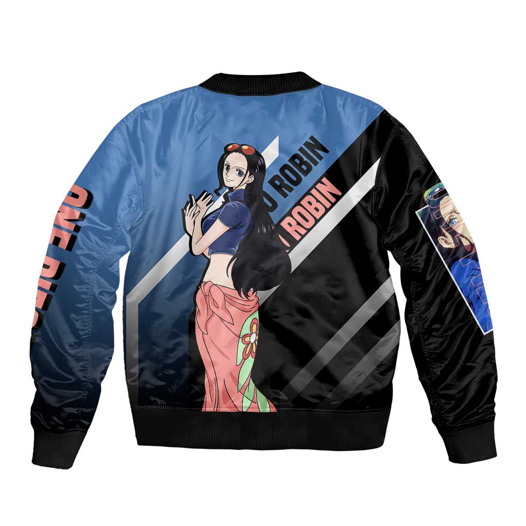Nico Robin One Piece Bomber Jacket with Elegant Pose and Archaeologist Design - The Mazicc