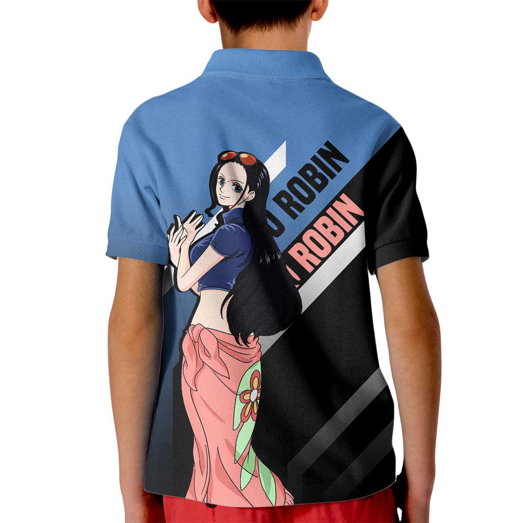 Nico Robin One Piece Kid Polo Shirt with Elegant Pose and Archaeologist Design - The Mazicc