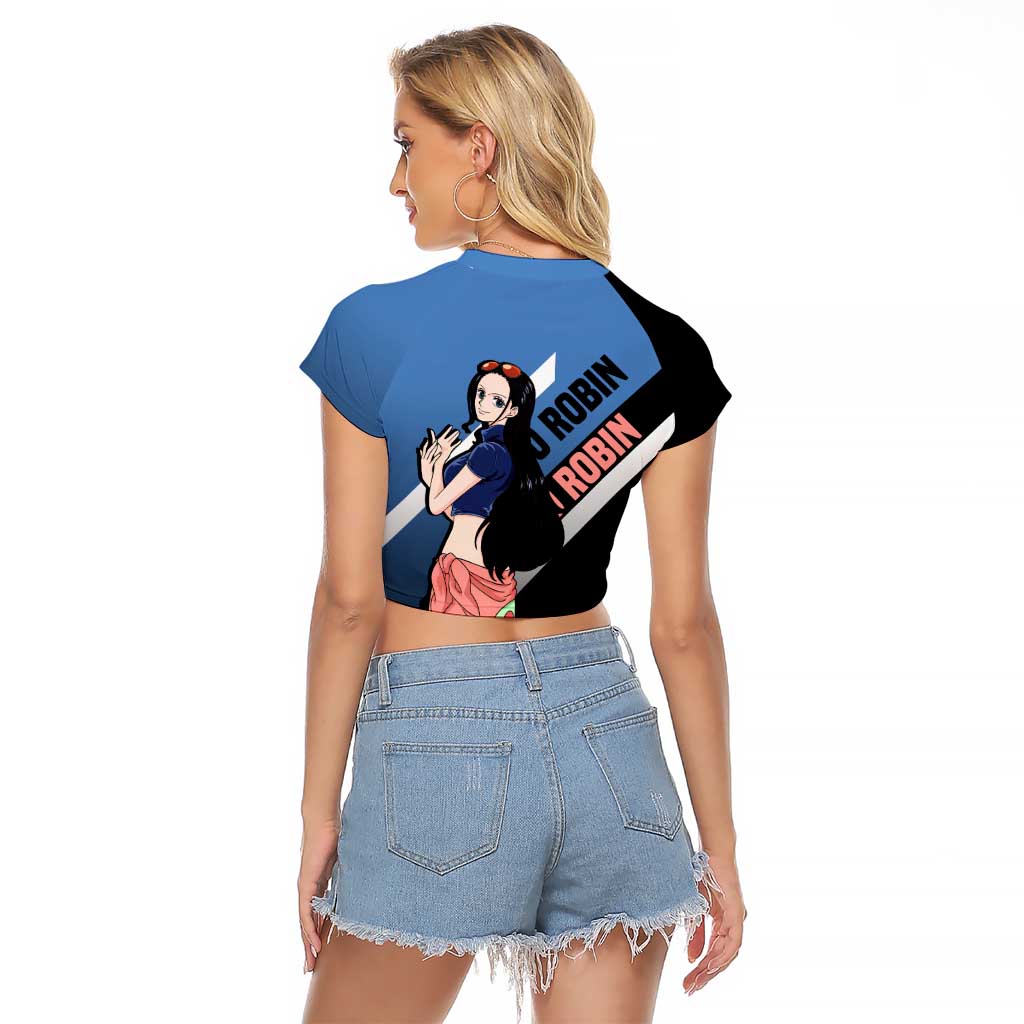 Nico Robin One Piece Raglan Cropped T Shirt with Elegant Pose and Archaeologist Design - The Mazicc