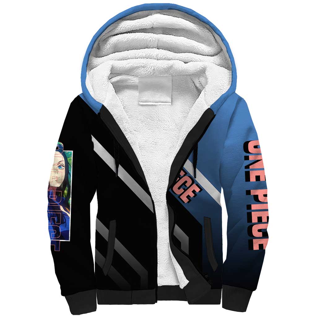 Nico Robin One Piece Sherpa Hoodie with Elegant Pose and Archaeologist Design - The Mazicc