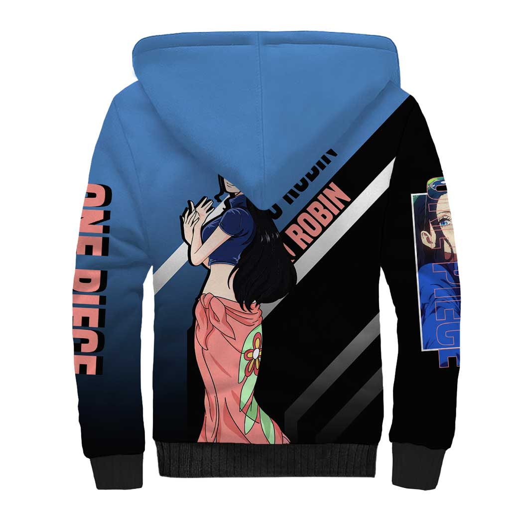 Nico Robin One Piece Sherpa Hoodie with Elegant Pose and Archaeologist Design - The Mazicc
