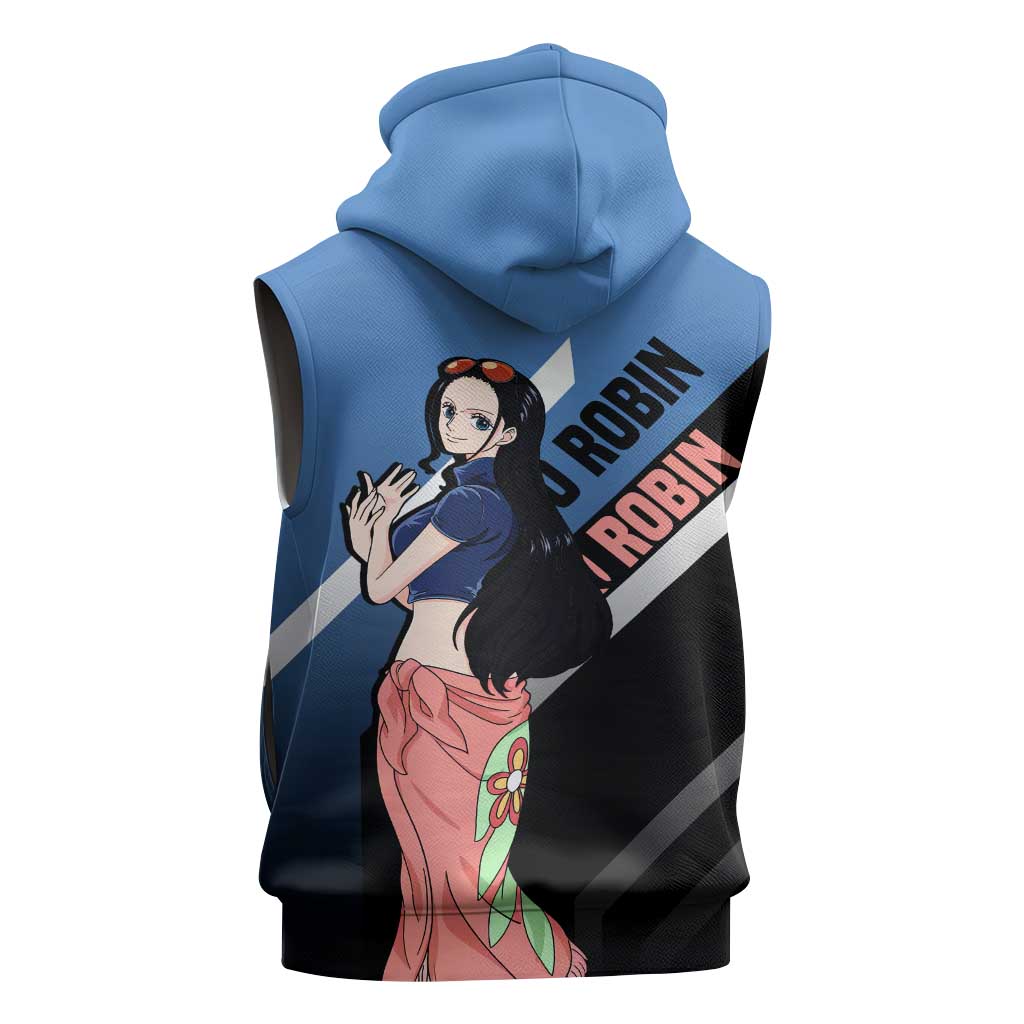 Nico Robin One Piece Sleeveless Zip Hoodie with Elegant Pose and Archaeologist Design - The Mazicc