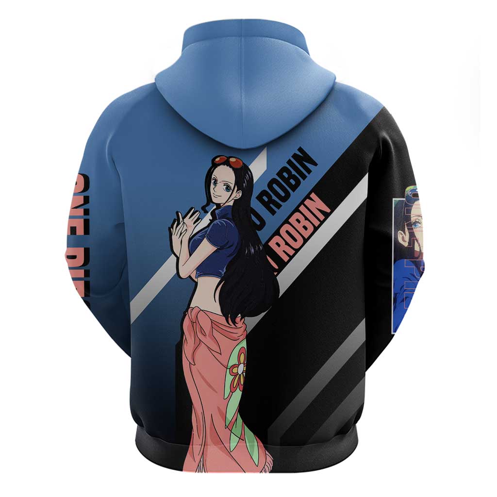 Nico Robin One Piece Zip Hoodie with Elegant Pose and Archaeologist Design - The Mazicc