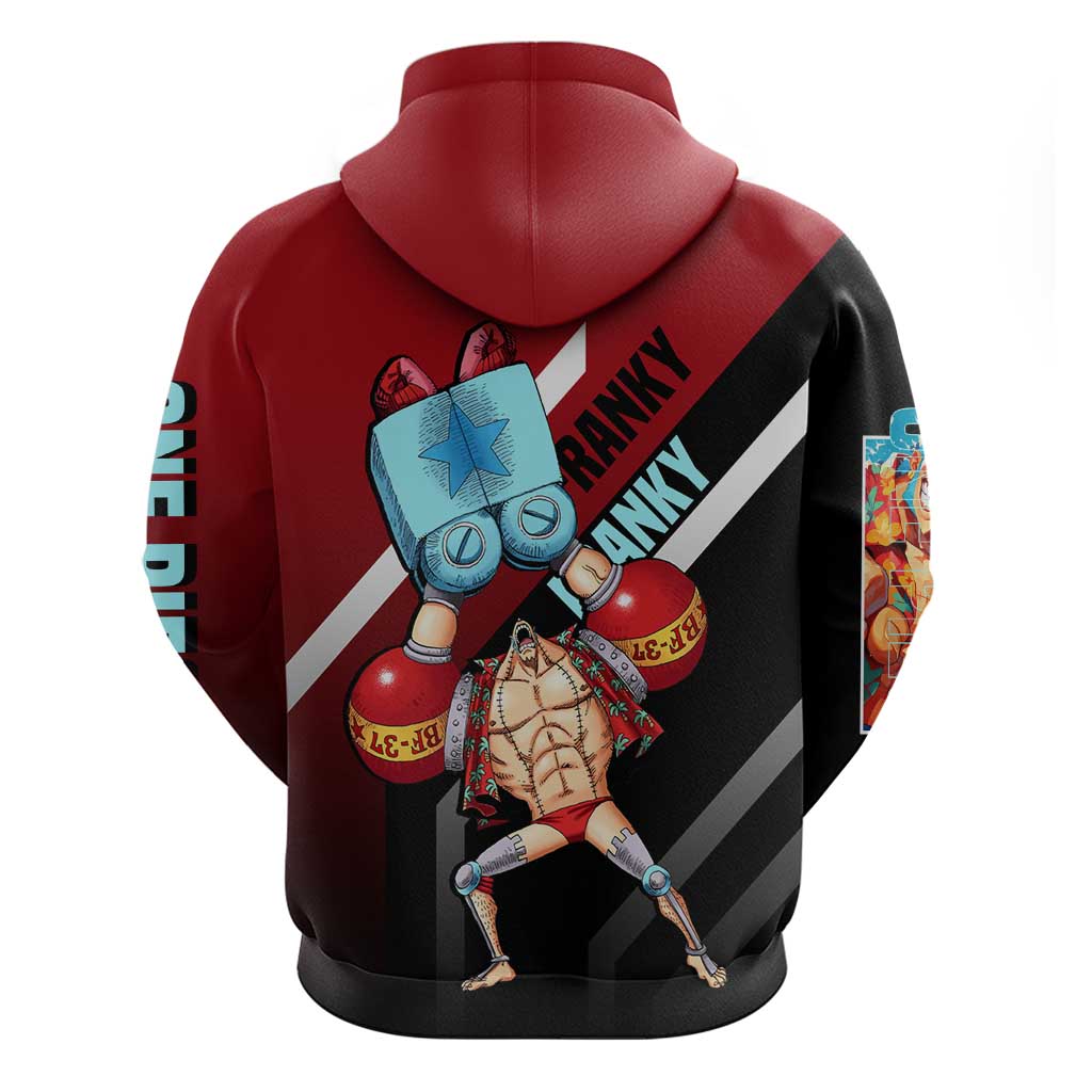 Franky One Piece Hoodie with Cyborg Arms and Bold Mechanical Design - The Mazicc