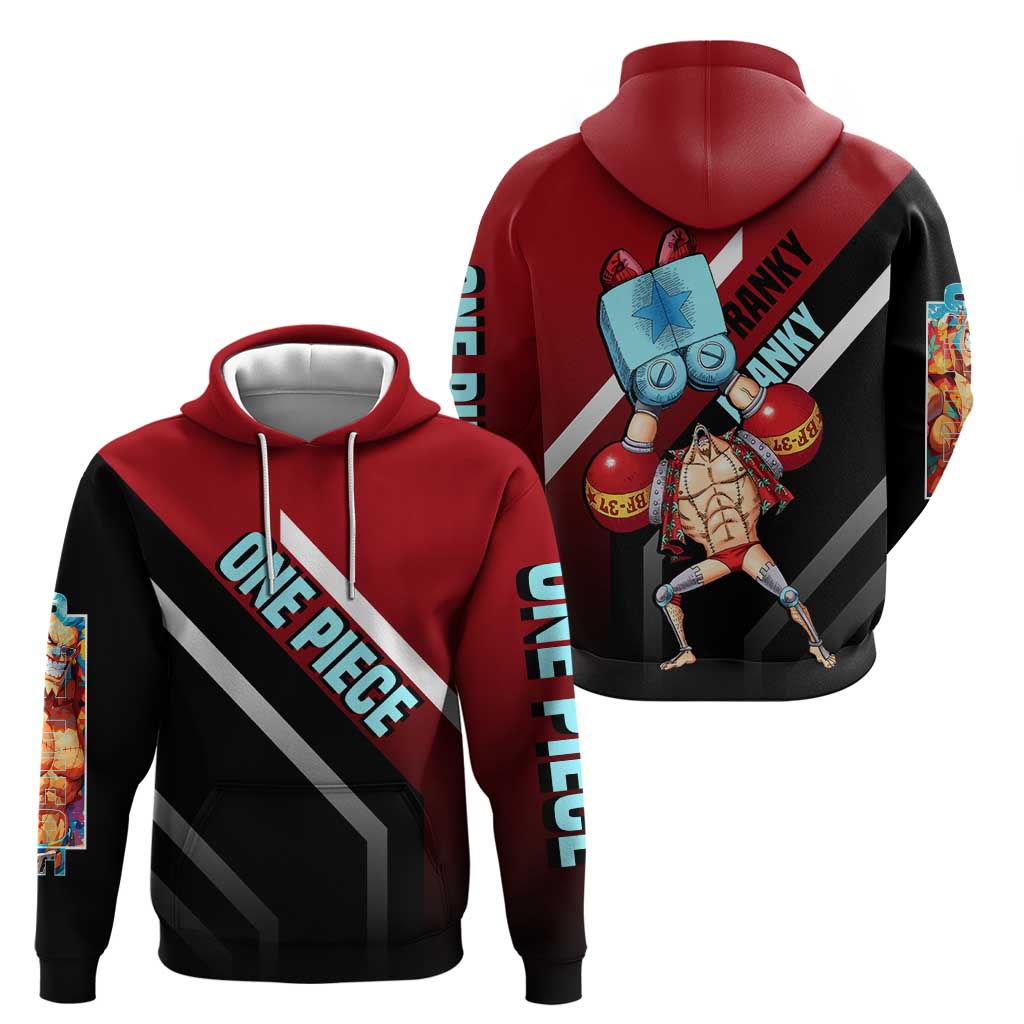 Franky One Piece Hoodie with Cyborg Arms and Bold Mechanical Design - The Mazicc