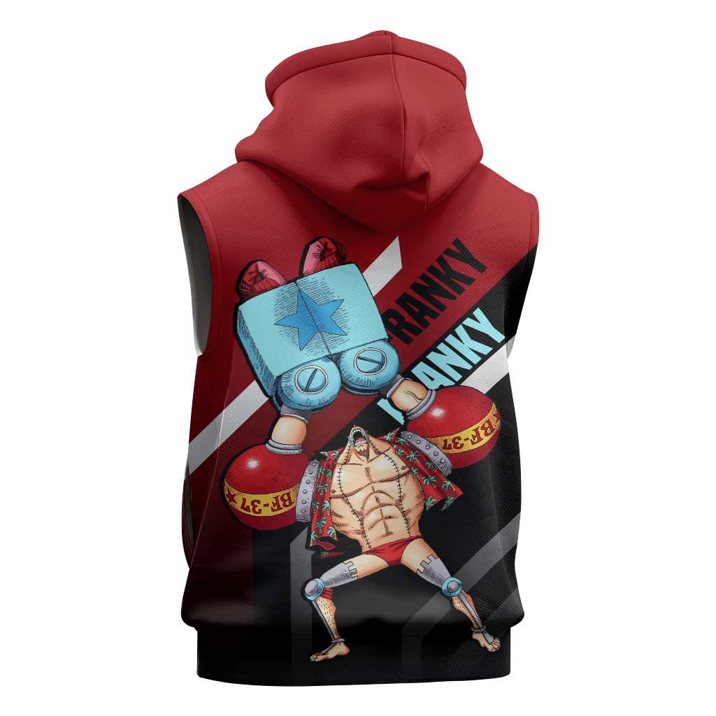 Franky One Piece Sleeveless Zip Hoodie with Cyborg Arms and Bold Mechanical Design - The Mazicc