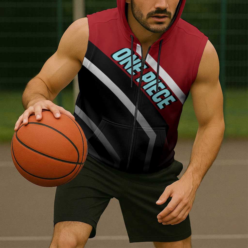 Franky One Piece Sleeveless Zip Hoodie with Cyborg Arms and Bold Mechanical Design - The Mazicc