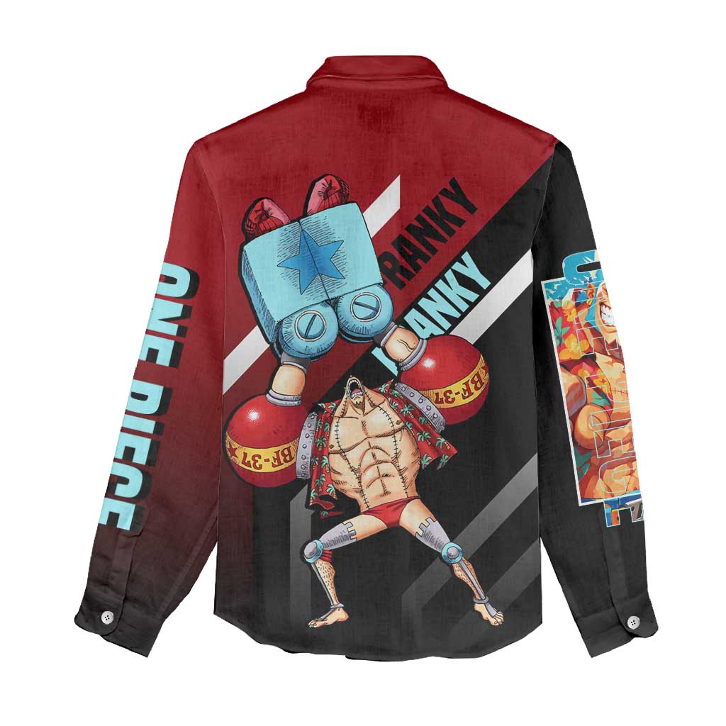 Franky One Piece Women Casual Shirt with Cyborg Arms and Bold Mechanical Design - The Mazicc
