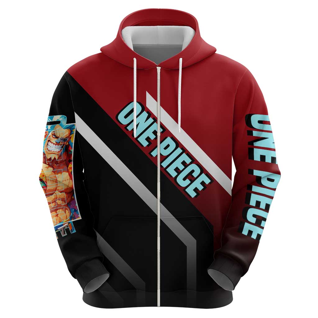 Franky One Piece Zip Hoodie with Cyborg Arms and Bold Mechanical Design - The Mazicc