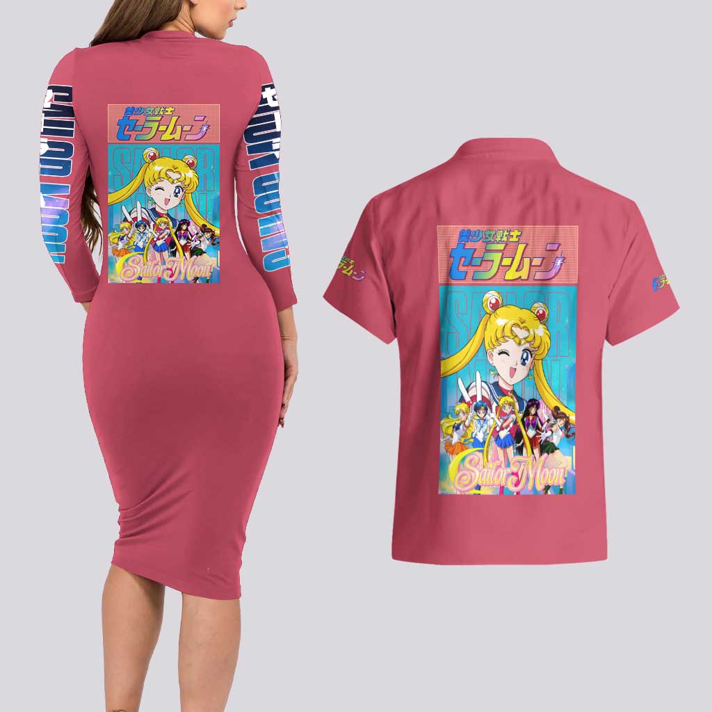 Sailor Scouts Sailor Moon Couples Matching Long Sleeve Bodycon Dress and Hawaiian Shirt Anime Style