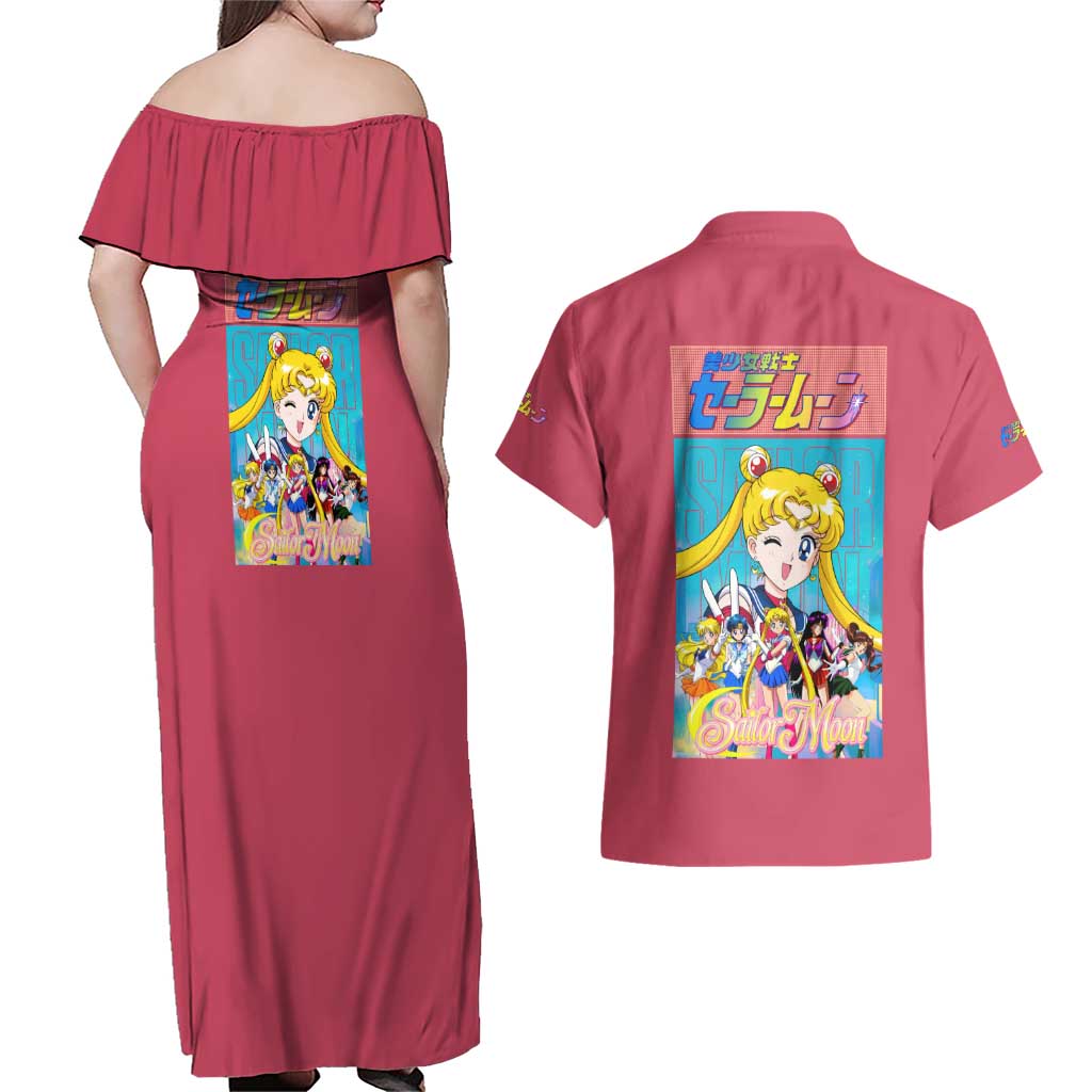 Sailor Scouts Sailor Moon Couples Matching Off Shoulder Maxi Dress and Hawaiian Shirt Anime Style