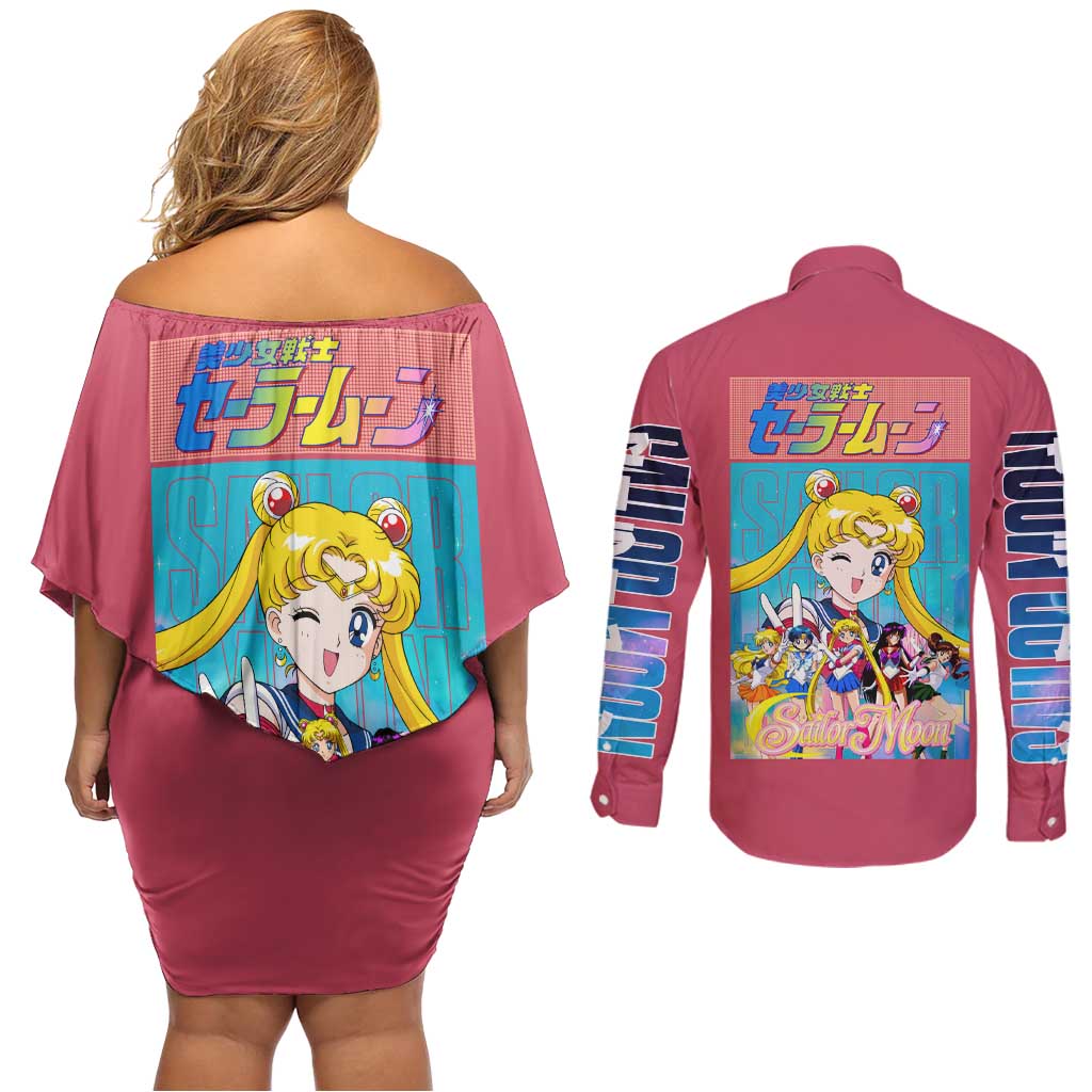 Sailor Scouts Sailor Moon Couples Matching Off Shoulder Short Dress and Long Sleeve Button Shirt Anime Style