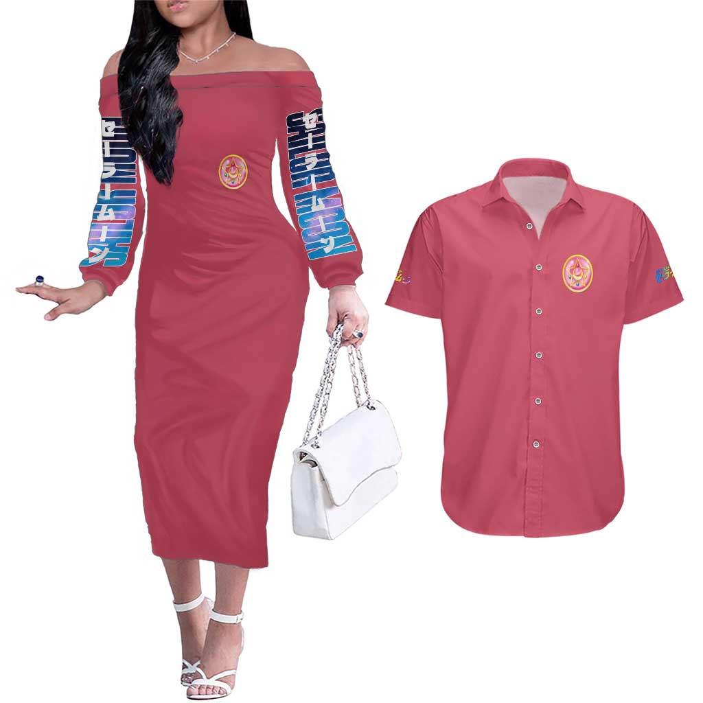 Sailor Scouts Sailor Moon Couples Matching Off The Shoulder Long Sleeve Dress and Hawaiian Shirt Anime Style