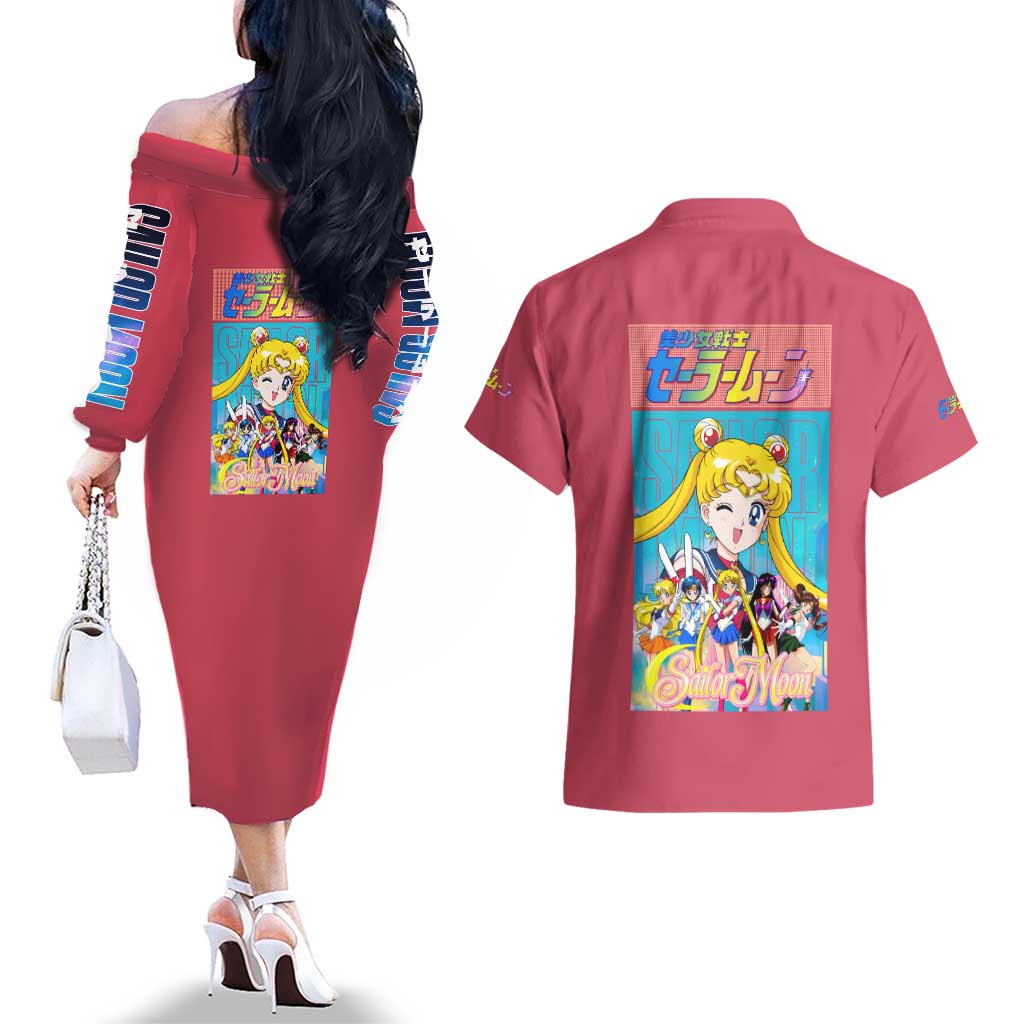 Sailor Scouts Sailor Moon Couples Matching Off The Shoulder Long Sleeve Dress and Hawaiian Shirt Anime Style